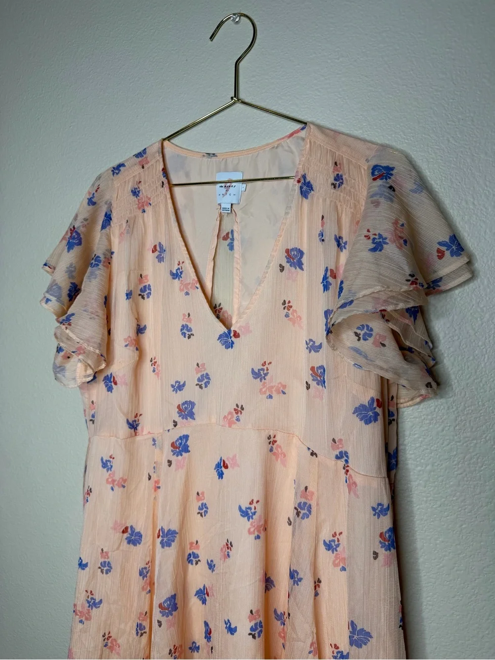 The Nines x Hatch Maternity Peach Floral Flutter Sleeve Midi Dress Bump Friendly